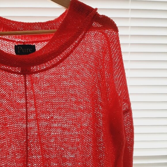 PURE HANDKNIT Linen Blend Oversized Fine Knit Semi-sheer Sweater Top Red Sz XS - Picture 2 of 15